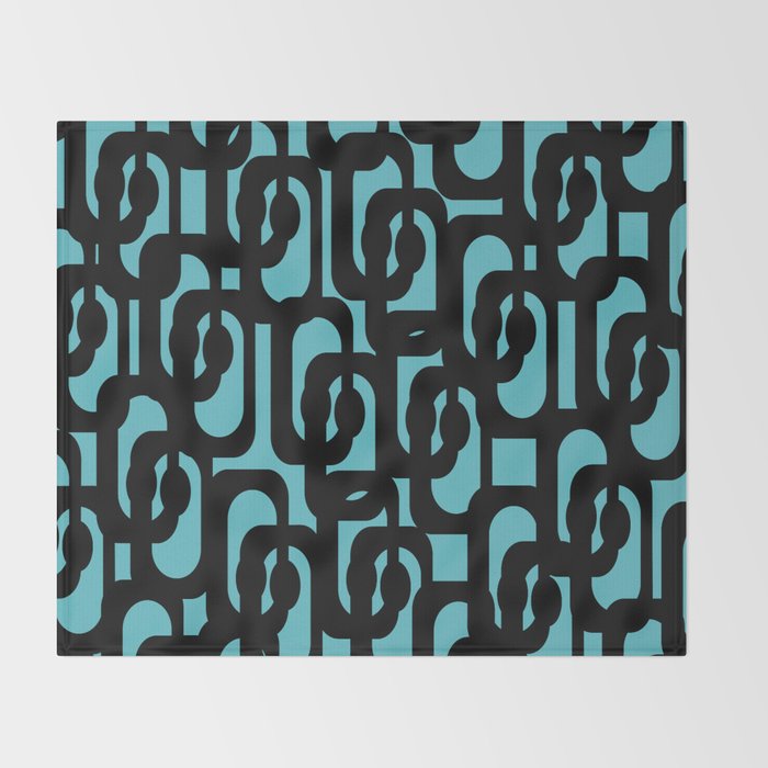 Mid Century Modern Turquoise and Black Loop Pattern Throw Blanket Gallery Image 2