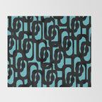Mid Century Modern Turquoise and Black Loop Pattern Throw Blanket Gallery Image 2