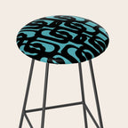 Mid Century Modern Turquoise and Black Loop Pattern Stool Gallery Image 2