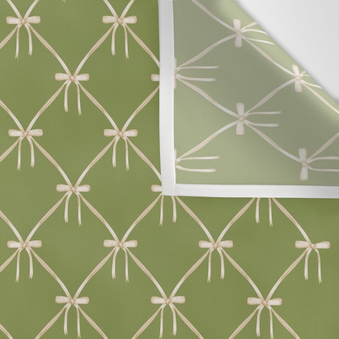 Bows & Ribbons Pattern XXIII Olive Green Wall Tapestry Gallery Image 3