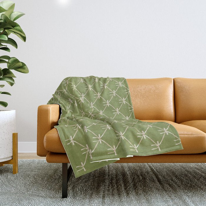 Bows & Ribbons Pattern XXIII Olive Green Throw Blanket Gallery Image 1