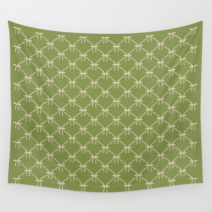 Bows & Ribbons Pattern XXIII Olive Green Wall Tapestry Gallery Image 4