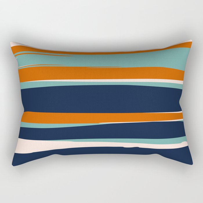 Stripes Abstract, Orange, Teal, Navy Rectangular Pillow Gallery Image 2