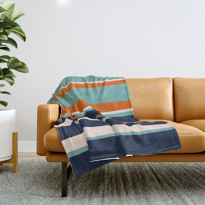 Stripes Abstract, Orange, Teal, Navy Throw Blanket Gallery Image 1