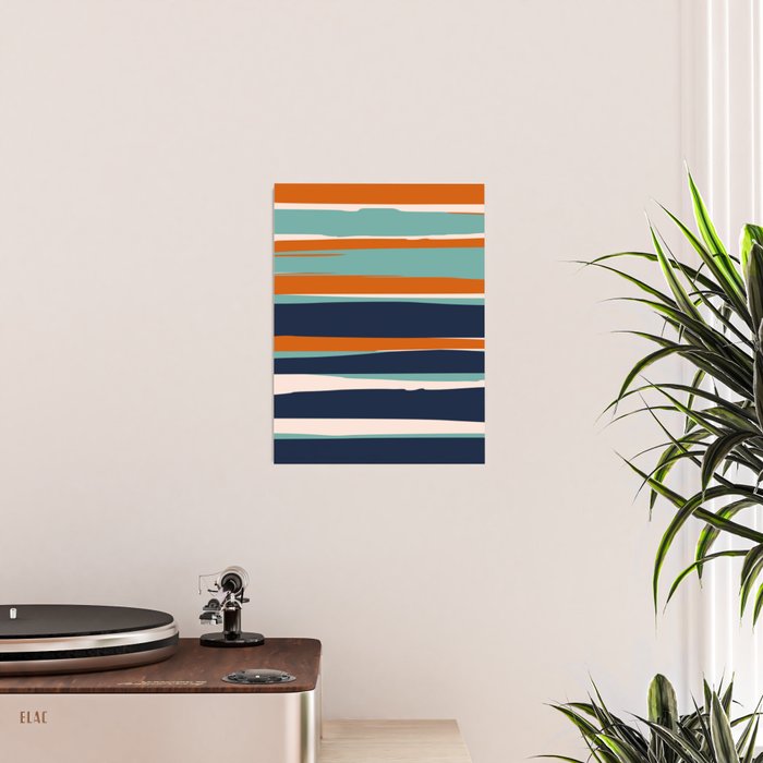 Stripes Abstract, Orange, Teal, Navy Poster Gallery Image 2
