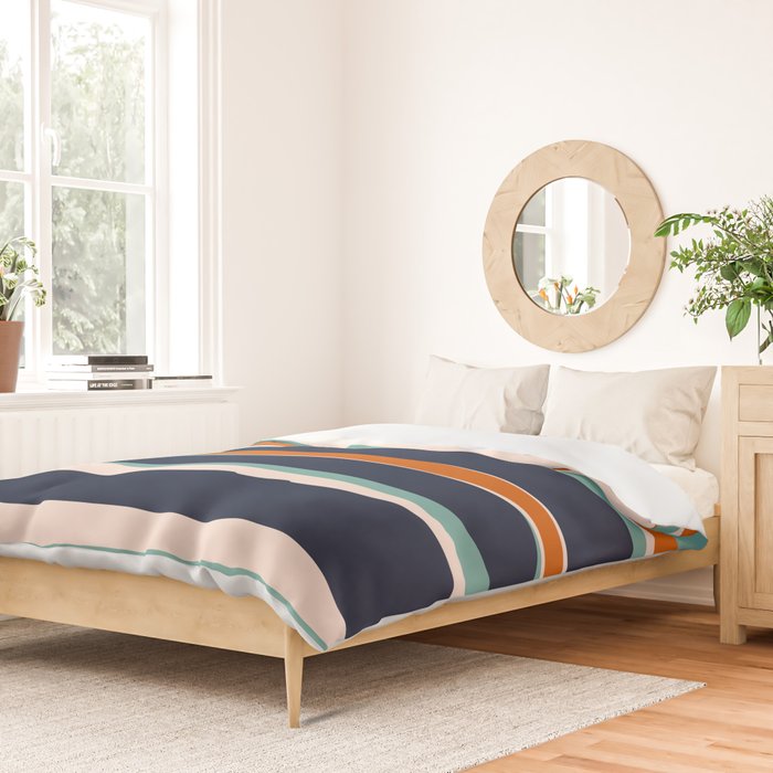 Stripes Abstract, Orange, Teal, Navy Duvet Cover Gallery Image 2