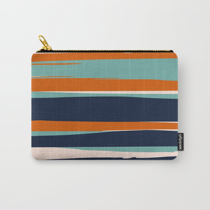 Stripes Abstract, Orange, Teal, Navy Carry All Pouch Gallery Image 1