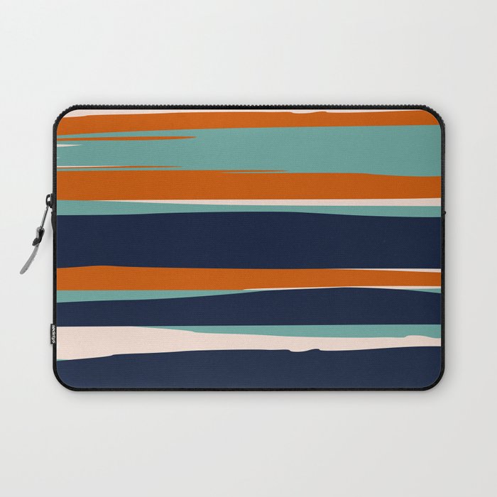 Stripes Abstract, Orange, Teal, Navy Laptop Sleeve Gallery Image 1