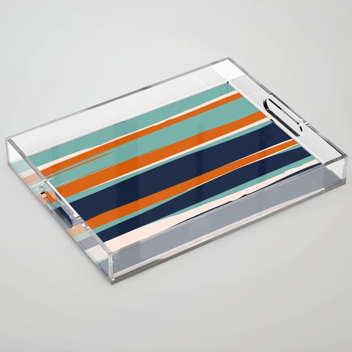 Stripes Abstract, Orange, Teal, Navy Acrylic Tray Gallery Image 1