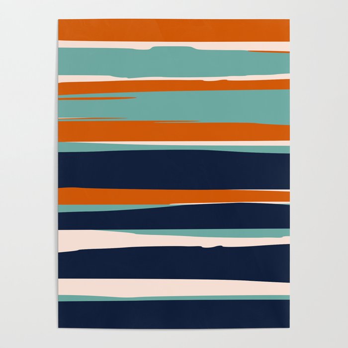 Stripes Abstract, Orange, Teal, Navy Poster Gallery Image 1