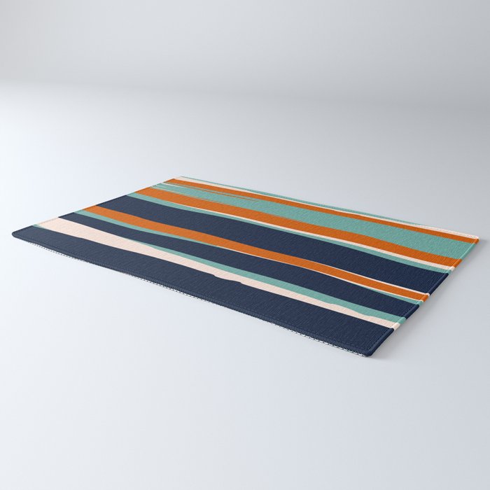 Stripes Abstract, Orange, Teal, Navy Rug Gallery Image 3