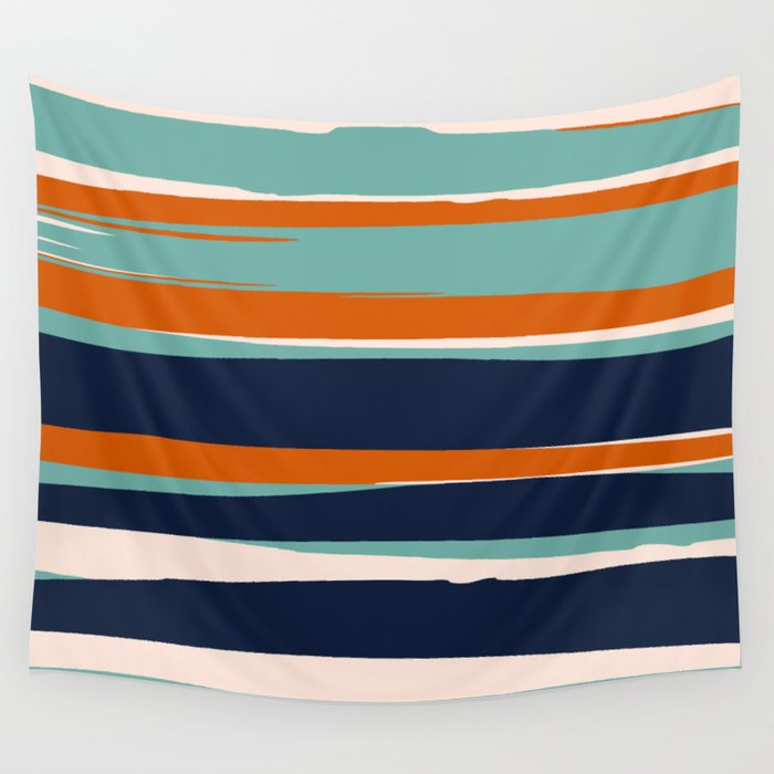 Stripes Abstract, Orange, Teal, Navy Wall Tapestry Gallery Image 4