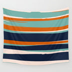 Stripes Abstract, Orange, Teal, Navy Wall Tapestry Gallery Image 4