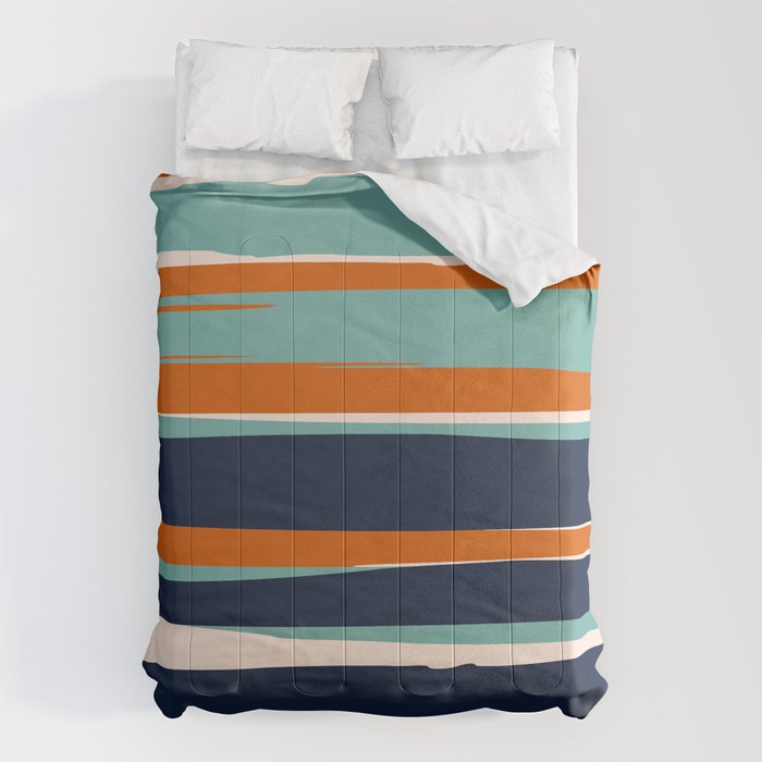 Stripes Abstract, Orange, Teal, Navy Comforter Gallery Image 6