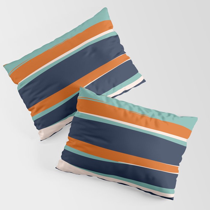 Stripes Abstract, Orange, Teal, Navy Pillow Sham Gallery Image 3