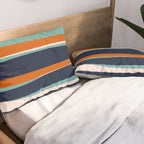 Stripes Abstract, Orange, Teal, Navy Pillow Sham Gallery Image 2
