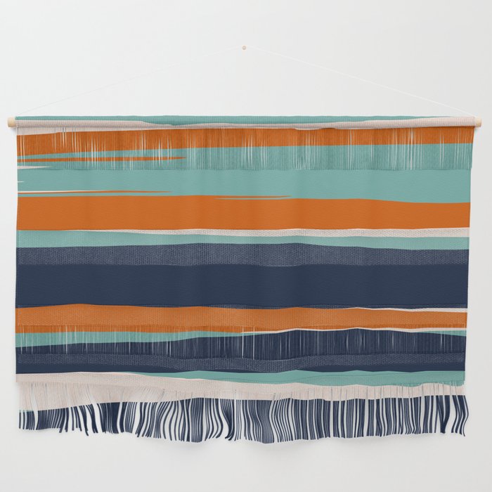 Stripes Abstract, Orange, Teal, Navy Wall Hanging Gallery Image 1