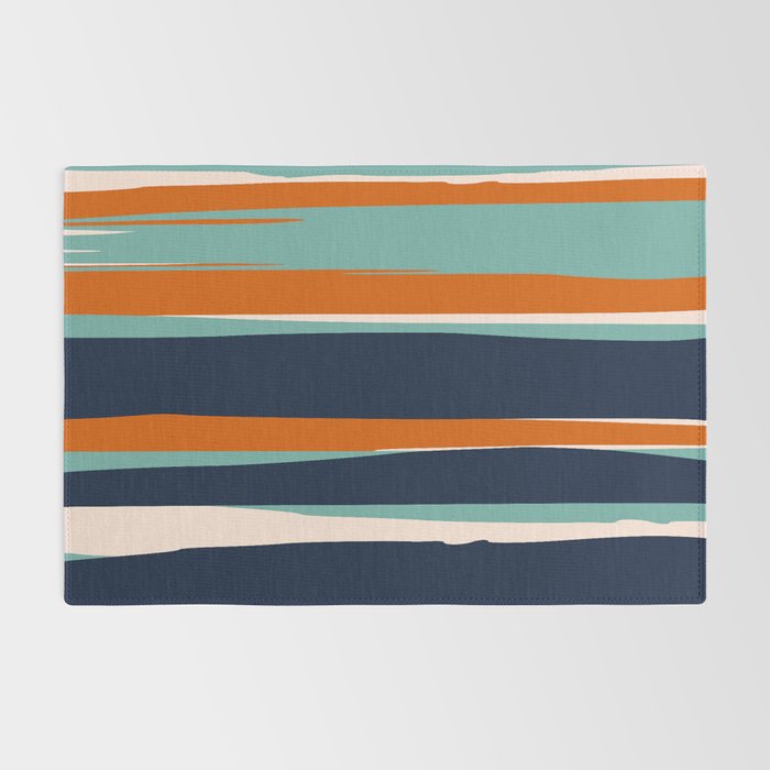 Stripes Abstract, Orange, Teal, Navy Rug Gallery Image 2