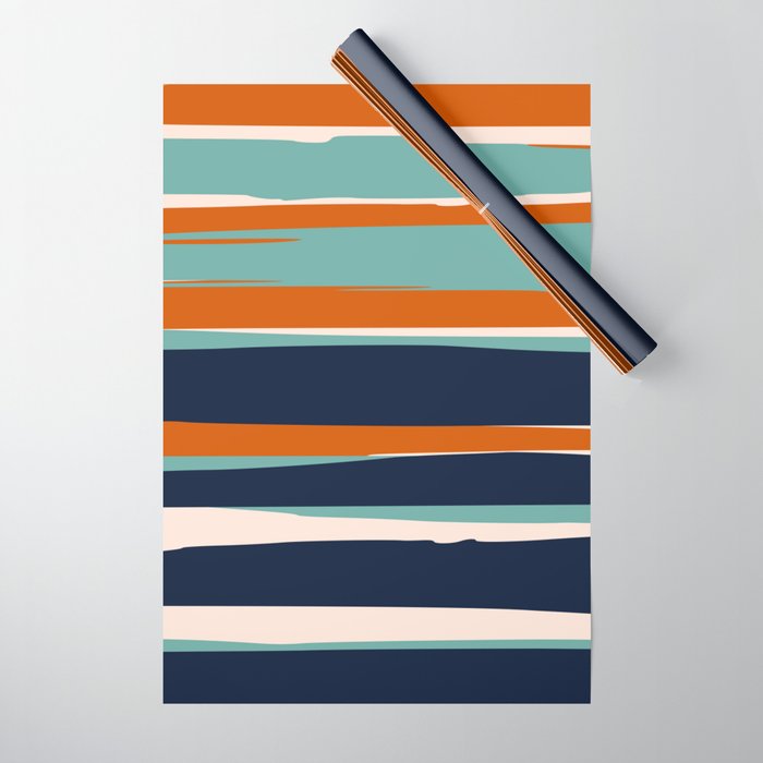 Stripes Abstract, Orange, Teal, Navy Wrapping Paper Gallery Image 1