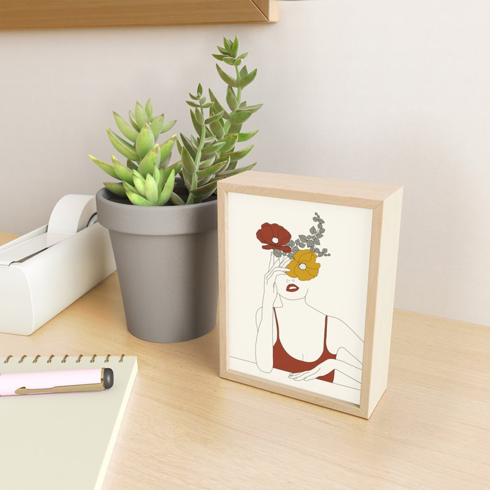 Colorful Thoughts Minimal Line Art Woman with Flowers II Mini Art Print Gallery Image 2