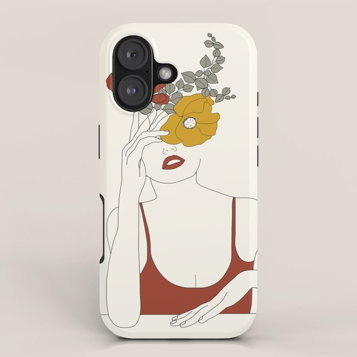 Colorful Thoughts Minimal Line Art Woman with Flowers II iPhone Case Gallery Image 1