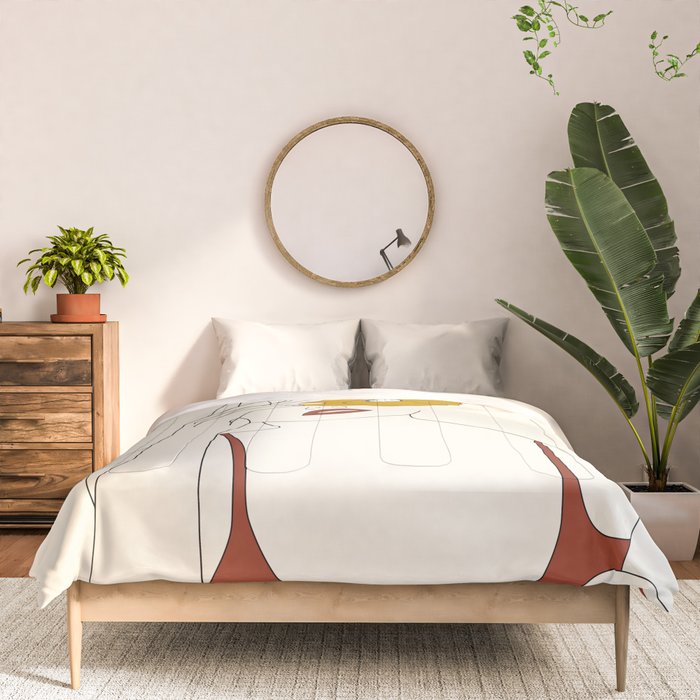 Colorful Thoughts Minimal Line Art Woman with Flowers II Comforter Gallery Image 3