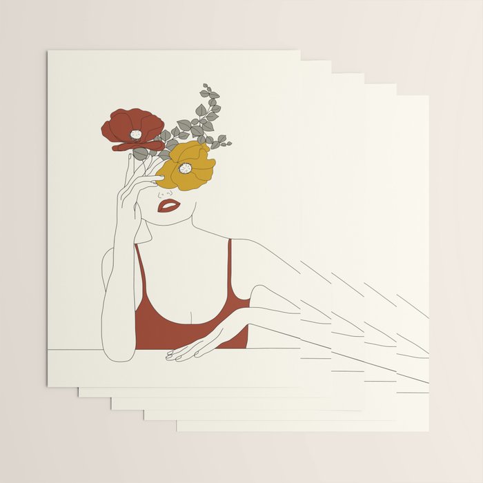 Colorful Thoughts Minimal Line Art Woman with Flowers II Wrapping Paper Gallery Image 3