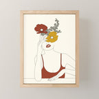 Colorful Thoughts Minimal Line Art Woman with Flowers II Mini Art Print Gallery Image 1