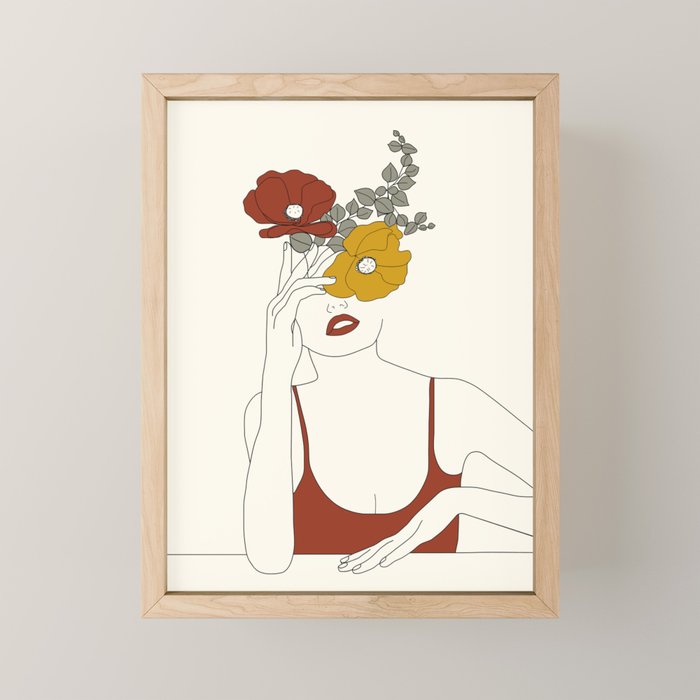 Colorful Thoughts Minimal Line Art Woman with Flowers II Mini Art Print Gallery Image 1