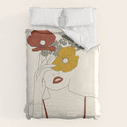 Colorful Thoughts Minimal Line Art Woman with Flowers II Duvet Cover Gallery Image 6