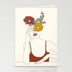 Colorful Thoughts Minimal Line Art Woman with Flowers II Stationery Card Gallery Image 2