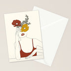 Colorful Thoughts Minimal Line Art Woman with Flowers II Stationery Card Gallery Image 2