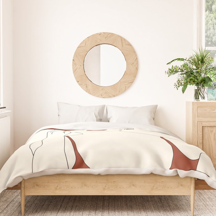 Colorful Thoughts Minimal Line Art Woman with Flowers II Duvet Cover Gallery Image 3