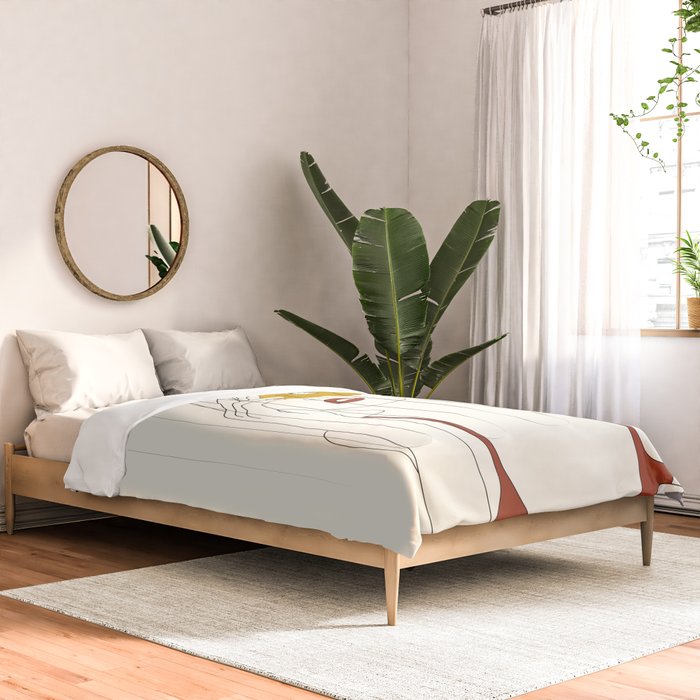 Colorful Thoughts Minimal Line Art Woman with Flowers II Comforter Gallery Image 2