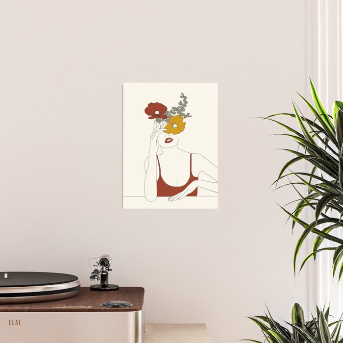 Colorful Thoughts Minimal Line Art Woman with Flowers II Poster Gallery Image 2
