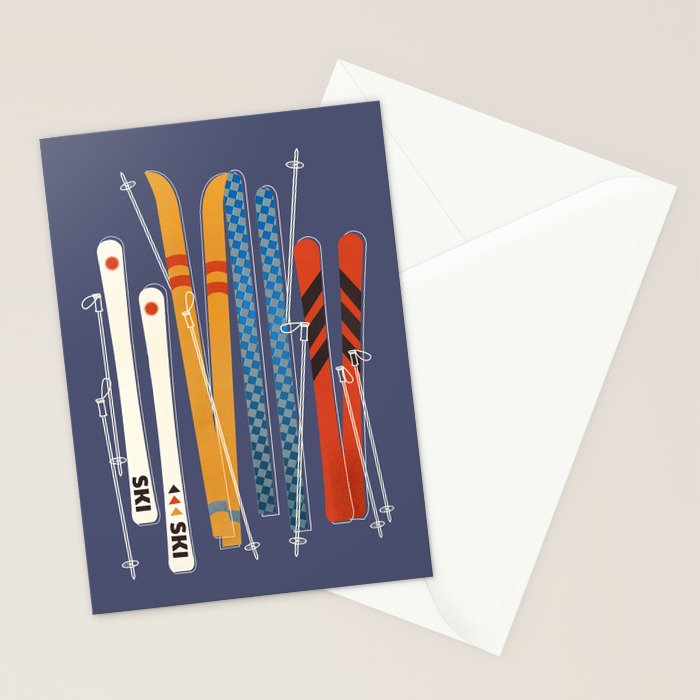 Retro Colorful Skis Stationery Card Gallery Image 2