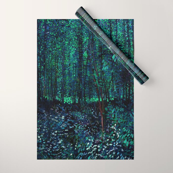 Vincent Van Gogh Trees & Underwood Teal Green Wrapping Paper Gallery Image 1