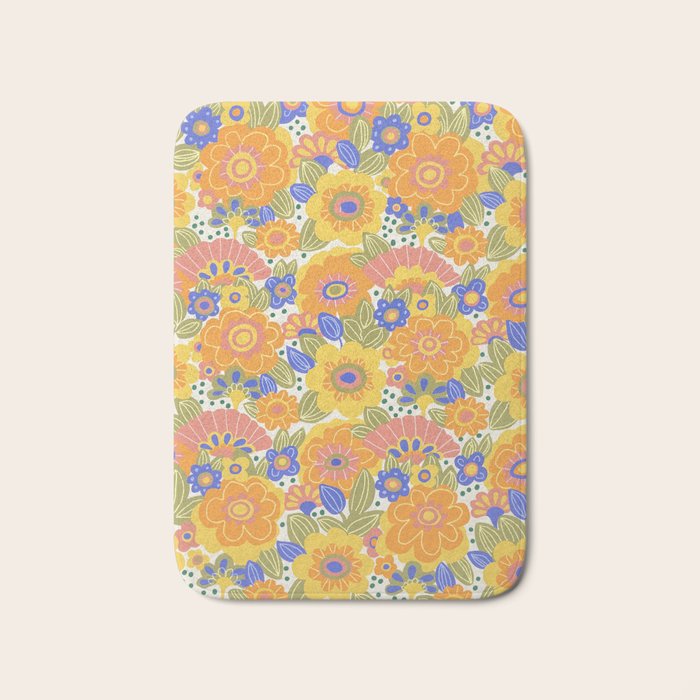 Dalia Floral Orange Pattern Bath Mat Gallery Image 1