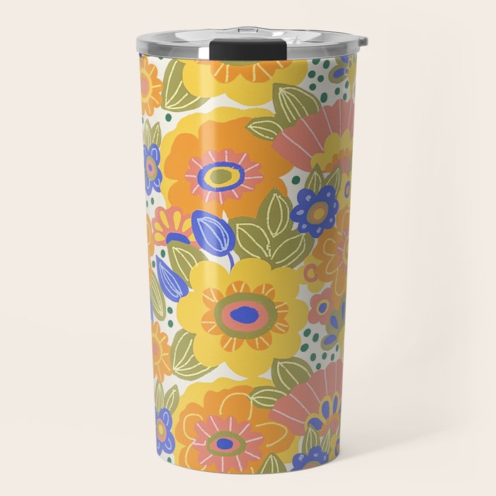 Dalia Floral Orange Pattern Travel Mug Gallery Image 1