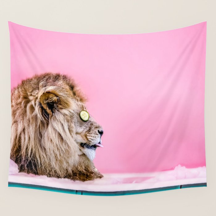 Lion in the Bathtub Wall Tapestry Gallery Image 1