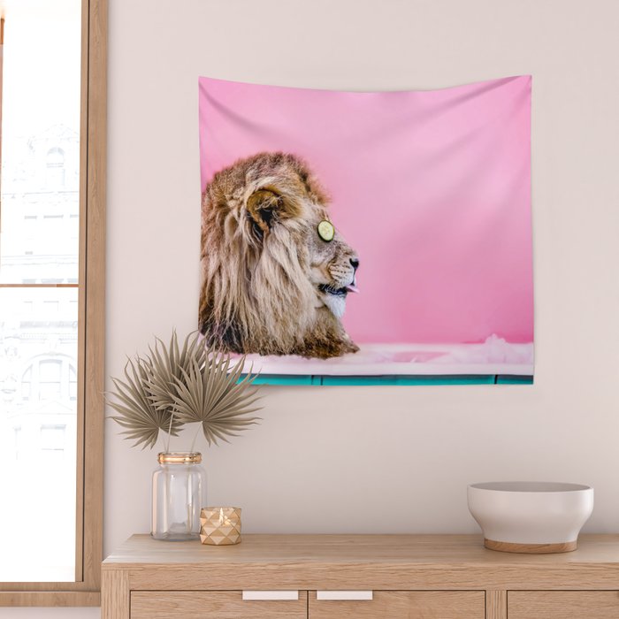 Lion in the Bathtub Wall Tapestry Gallery Image 2