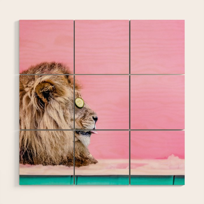 Lion in the Bathtub Wood Wall Art Gallery Image 1