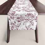 Vintage white gray burgundy floral marble Table Runner Gallery Image 1