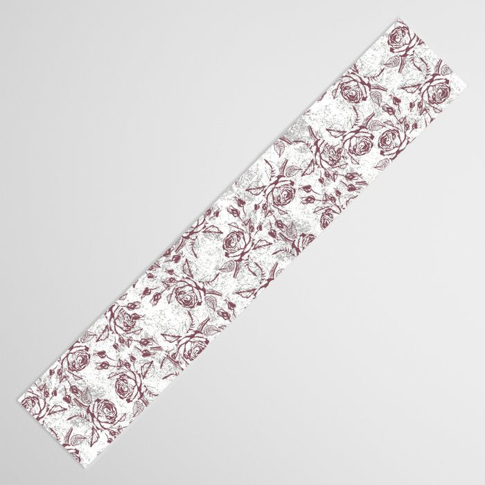 Vintage white gray burgundy floral marble Table Runner Gallery Image 3