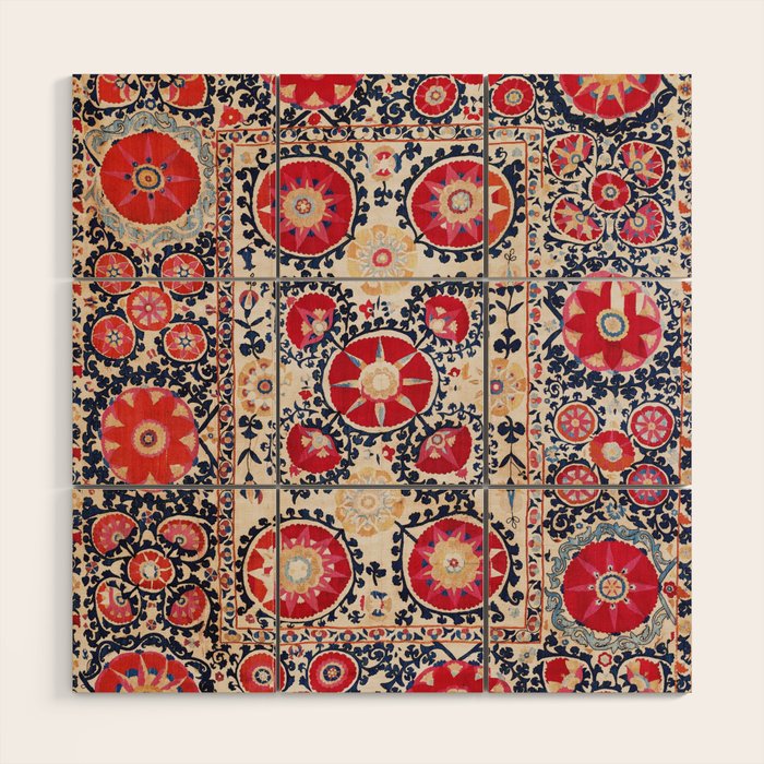 Shakhrisyabz Suzani Southwest Uzbekistan Embroidery Print Wood Wall Art Gallery Image 1
