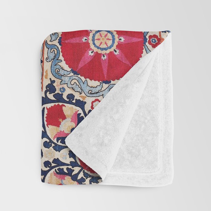 Shakhrisyabz Suzani Southwest Uzbekistan Embroidery Print Throw Blanket Gallery Image 3