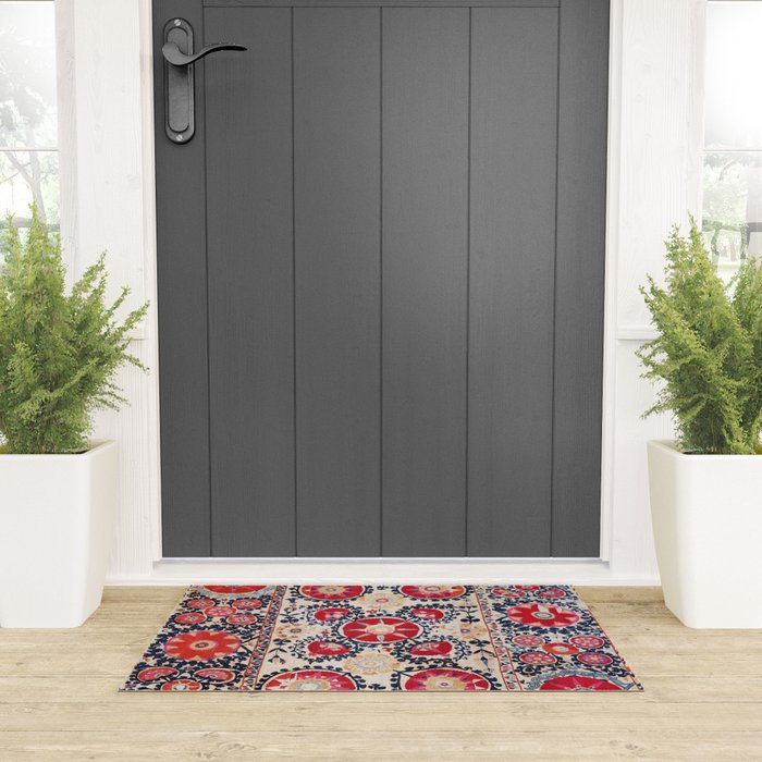 Shakhrisyabz Suzani Southwest Uzbekistan Embroidery Print Welcome Mat Gallery Image 3