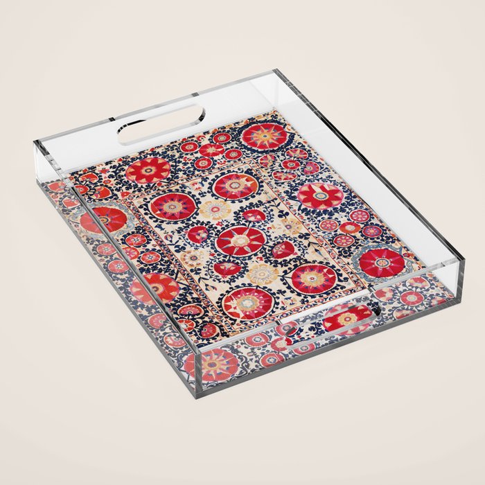 Shakhrisyabz Suzani Southwest Uzbekistan Embroidery Print Acrylic Tray Gallery Image 1