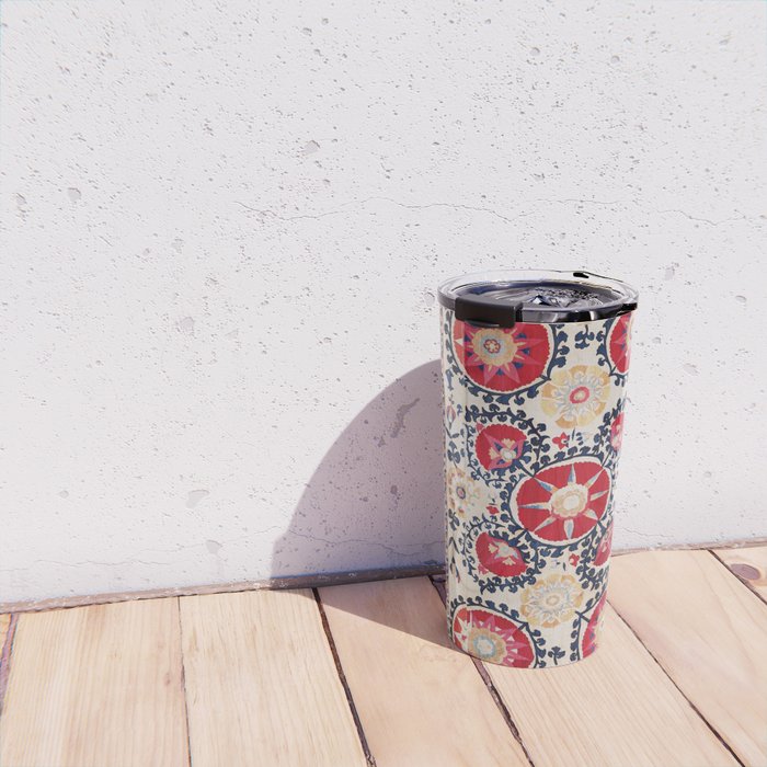 Shakhrisyabz Suzani Southwest Uzbekistan Embroidery Print Travel Mug Gallery Image 4