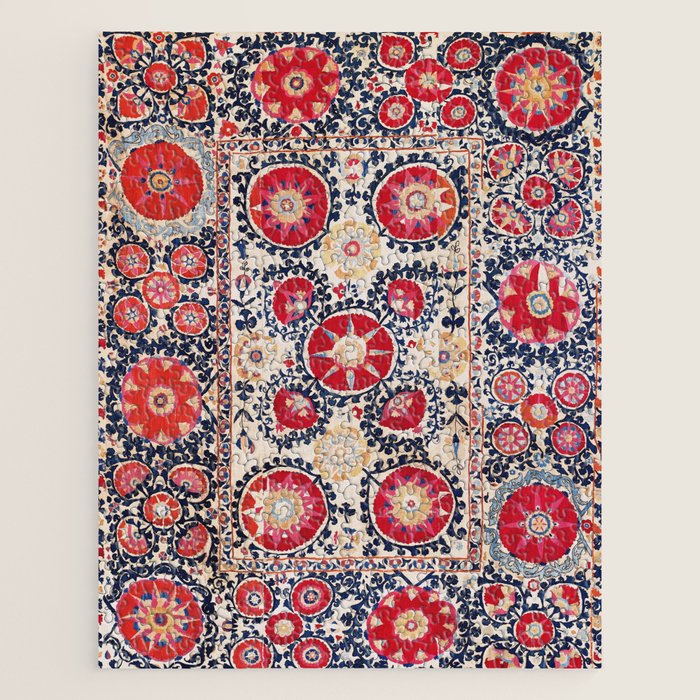 Shakhrisyabz Suzani Southwest Uzbekistan Embroidery Print Jigsaw Puzzle Gallery Image 1